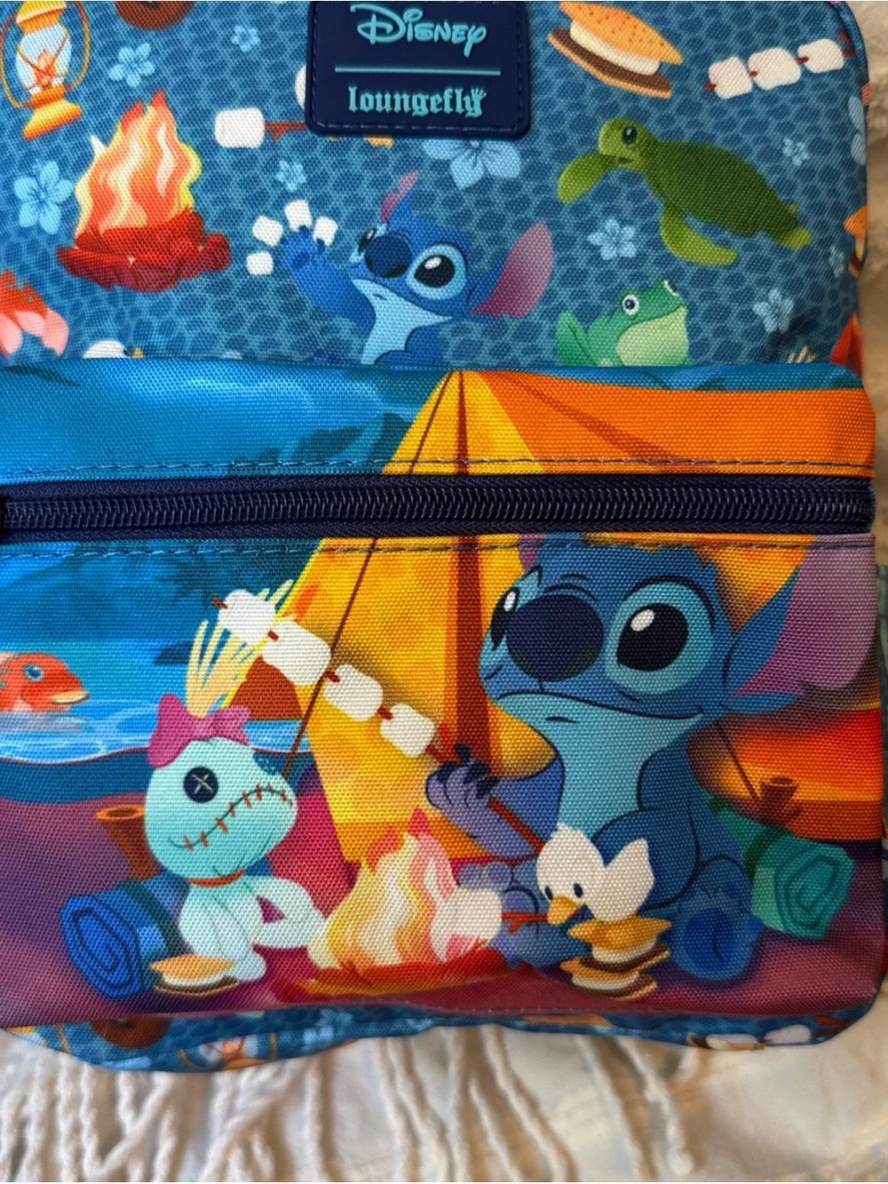Loungefly Disney Stitch Camping Cuties AOP Nylon Square Kids Mini Backpack NWT